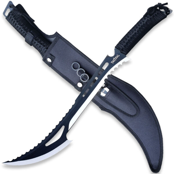 Black Tactical Killer Machete With 3pcs Throwing Knives Set