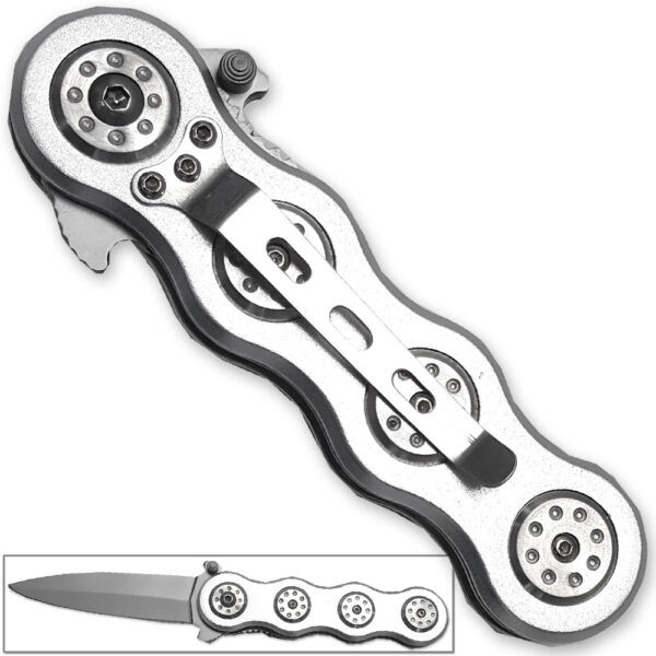 Infinite-X2 Spear Point Folding Knife EDC Pocket Clip Silver Finish