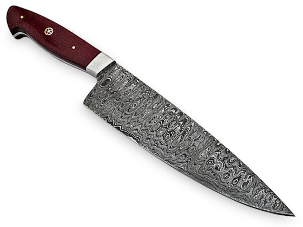 White Deer Damascus Steel Santoku Japanese Chef Knife Red Micarta Handle