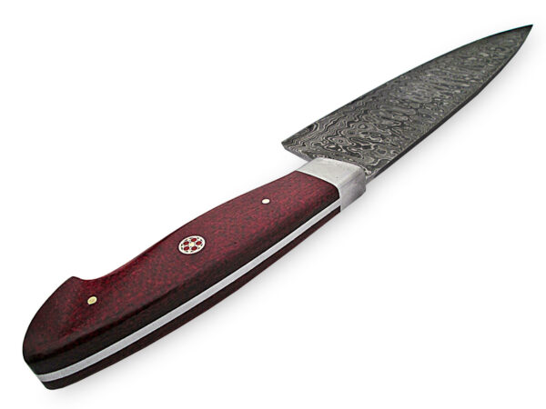 White Deer Damascus Steel Santoku Japanese Chef Knife Red Micarta Handle