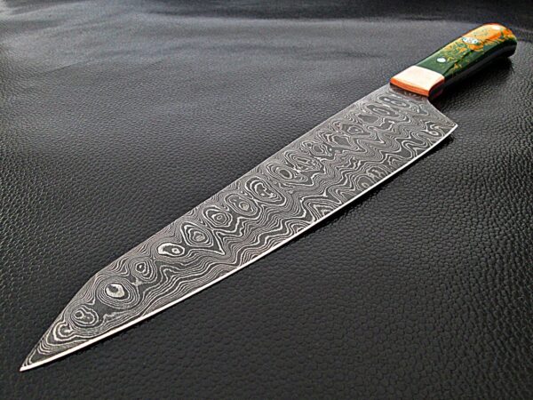 Pacific Rim Santoku Forged Chef Knife Resin Grips Damascus 1095 HC Steel by White Deer
