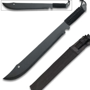 Full Tang Black Bowie Hunter Knife, 16 Inch Overall Length, Black Blade, Black Wood Handle