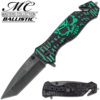 Masters Collection TACTICAL Knife Green Black Skull Tanto GLASS Breaker Rescue