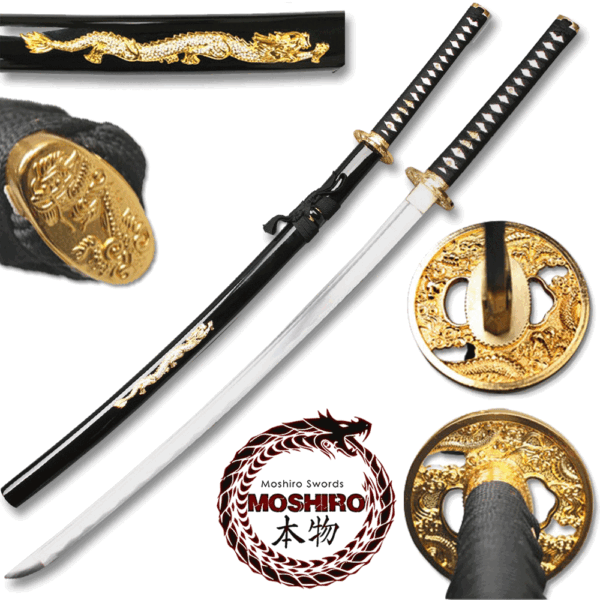 MOSHIRO 1045 High Carbon Steel Gold Dragon Glossy Scabbard