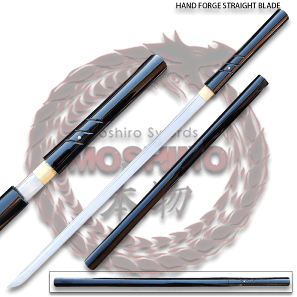 MOSHIRO Shirasaya Stright Blade Katana Bushido Ebony Sword Full Tang