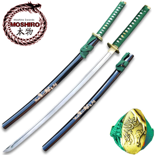 MOSHIRO 1045 Steel Handmade Katana With Bamboo Engraved on Black Scabbard