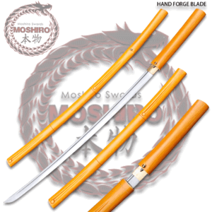 MOSHIRO Orange Color Shirasaya Blade Katana Bushido Ebony Sword Full Tang