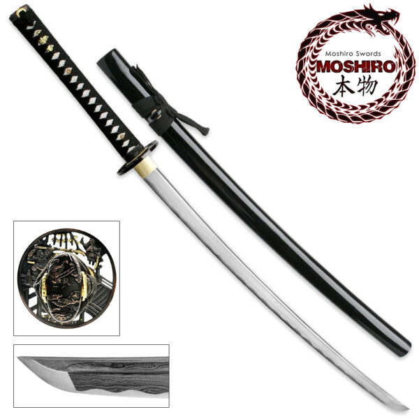 MOSHIRO Folded Steel Samurai Sword 1000+ Layers Battle Ready Ronin Katana