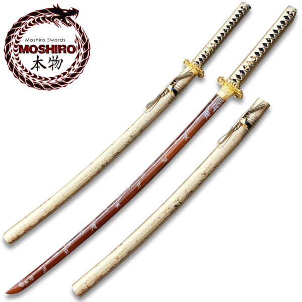 MOSHIRO Gold Edition 65Mn Spring Steel Hand Forge Katana Sword  Gold Scabbard