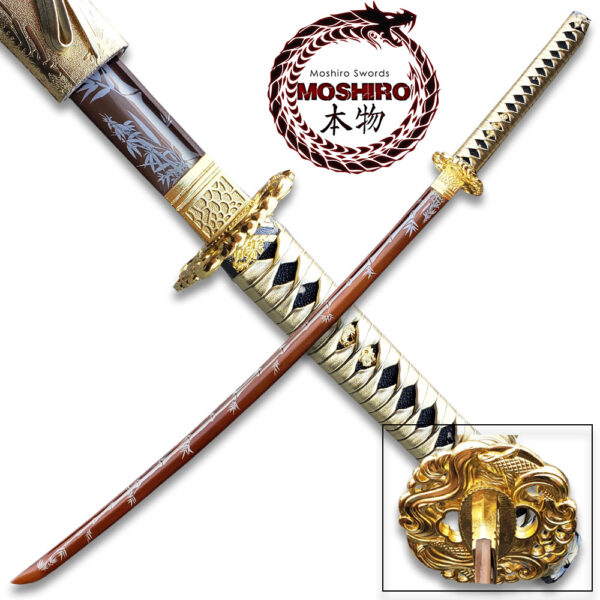 MOSHIRO Gold Edition 65Mn Spring Steel Hand Forge Katana Sword  Gold Scabbard