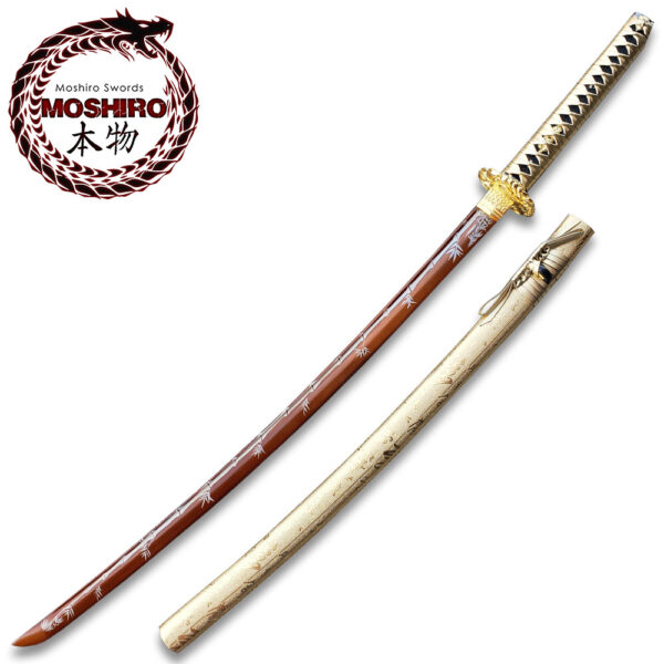 MOSHIRO Gold Edition 65Mn Spring Steel Hand Forge Katana Sword  Gold Scabbard