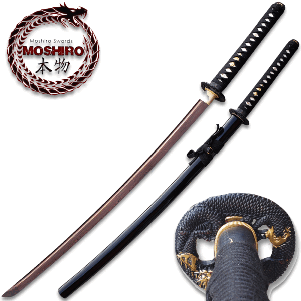 MOSHIRO Red Damascus Katana Red Oxidized 1060 High Carbon Steel Sword