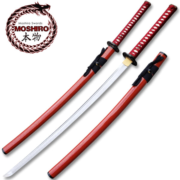 MOSHIRO 1095 High Carbon Steel Red Gold Splash  Glossy Scabbard