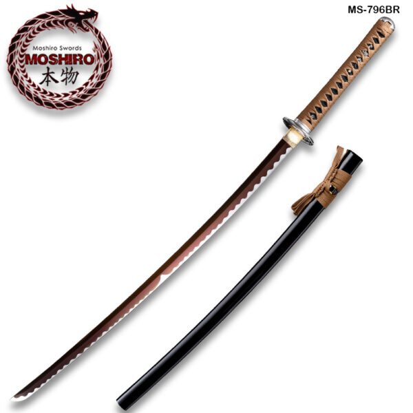 Hand Forged MOSHIRO 1045 High Carbon Steel Black Engraved Scabbard