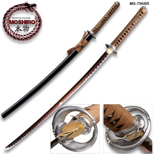 Hand Forged MOSHIRO 1045 High Carbon Steel Black Engraved Scabbard