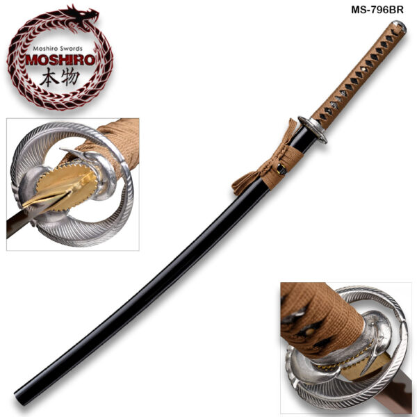 Hand Forged MOSHIRO 1045 High Carbon Steel Black Engraved Scabbard