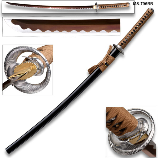 Hand Forged MOSHIRO 1045 High Carbon Steel Black Engraved Scabbard