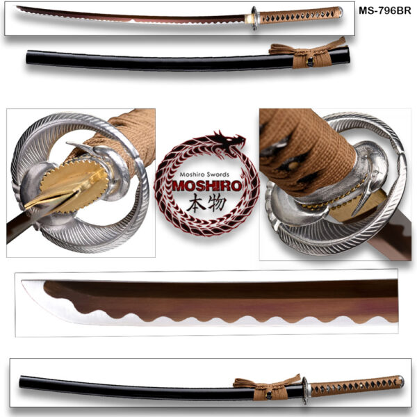 Hand Forged MOSHIRO 1045 High Carbon Steel Black Engraved Scabbard