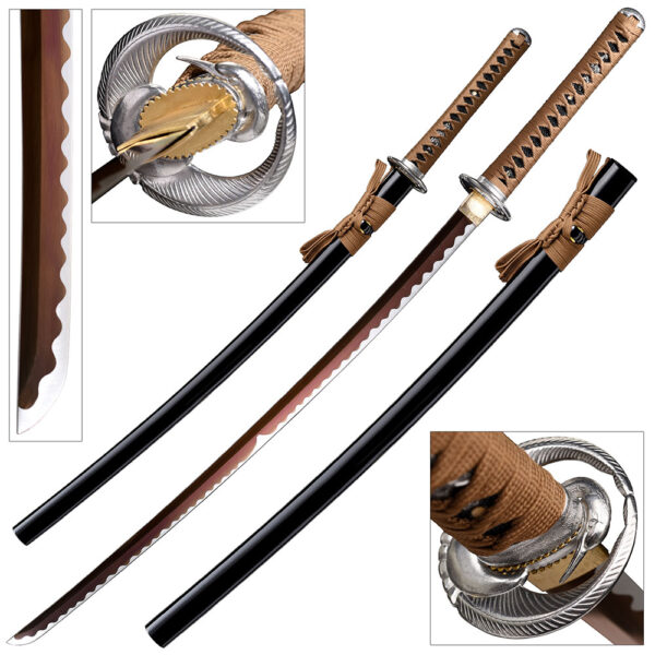 Hand Forged MOSHIRO 1045 High Carbon Steel Black Engraved Scabbard