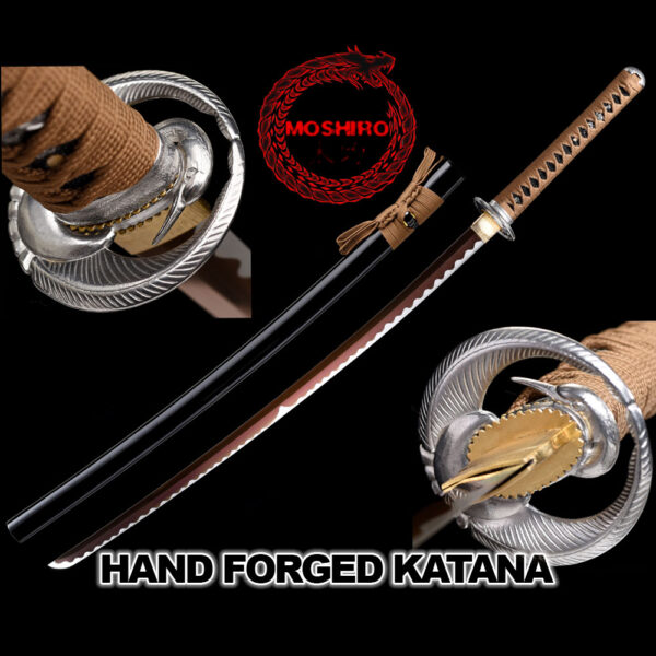 Hand Forged MOSHIRO 1045 High Carbon Steel Black Engraved Scabbard