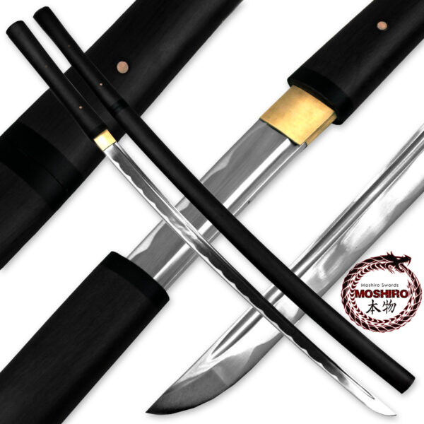 MOSHIRO Shirasaya Functional Katana Bushido Ebony Sword Full Tang Battle Ready