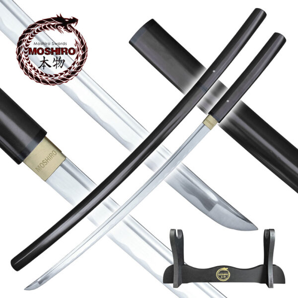 MOSHIRO Shirasaya Functional Katana Bushido Ebony Sword Full Tang Battle Ready