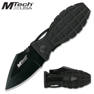 Mtech Grenade Style Knife Tactical Black Military Folding Stainless Steel Blade