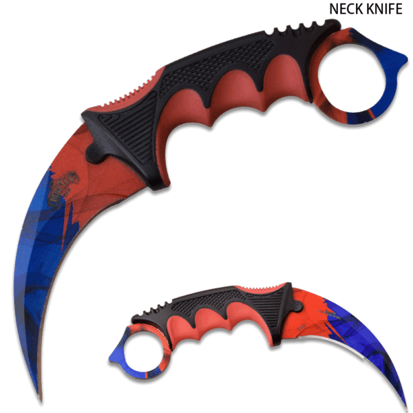 7.5" MASTER USA Red and Blue Fixed Blade Karambit Neck Knife