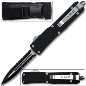 XL  Spear Point OTF Knife Out The Front Assisted Open Tactical Glass Breaker