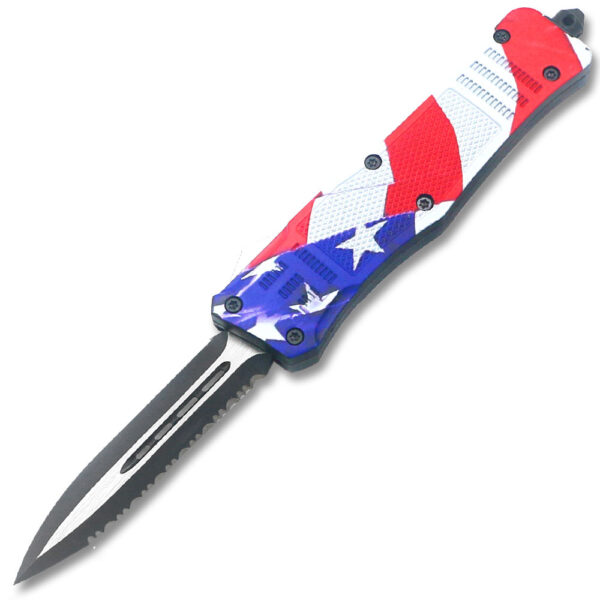 Swift American Flag Swift OTF Knife Single  Edge Serrated Top Edge Blade