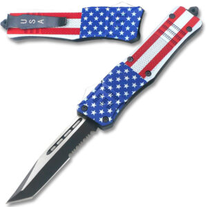 American Flag Swift OTF Knife TANTO Edge Serrated Blade