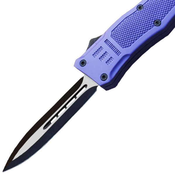 Purple Legacy Edge OTF Knife Spear Point, Double Edged Blade