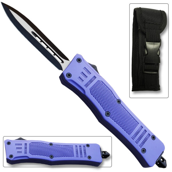 Purple Legacy Edge OTF Knife Spear Point, Double Edged Blade