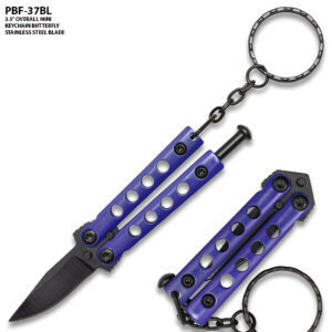 Mini Black Key Chain Butterfly Knife Drop Point Edge Blade