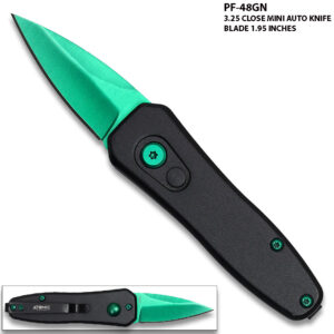 New Green Blade  Push Button 5 Inches Overall Legal Auto Knife Black  Handle