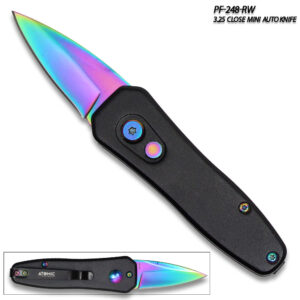 Purple Push Button Legal Auto Knife Black Handle
