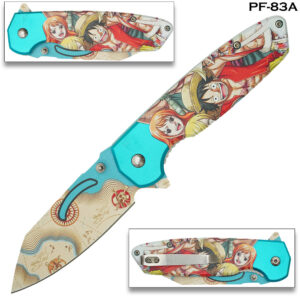 Luffy White and Gold Luffy Print Handle Spring Assist Pocket Knife