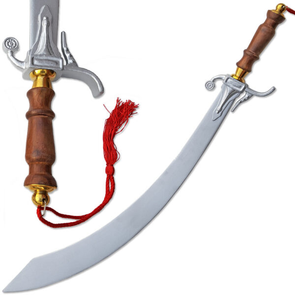 BELLY DANCE BALANCED SICMITAR Silver Finish w/ Natural Wood Hand