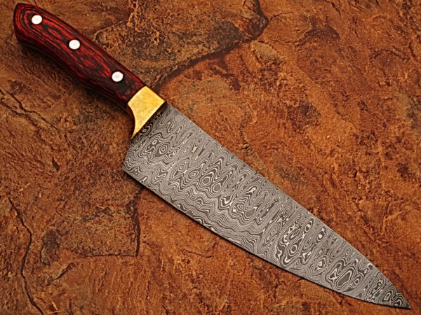 Custom Made Damascus Brass Guard Chef Knife Frost Wood Handle