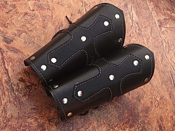 Biker Leather Cuffs (pair) Iron Cross Bracers Arm Armor Harley Black Studded