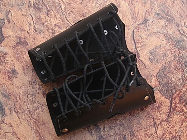 Biker Leather Cuffs (pair) Iron Cross Bracers Arm Armor Harley Black Studded