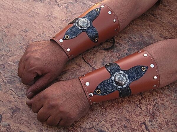 Medieval Leather Bracers Armor Celtic Light Brown Genuine Pointed Top Fantasy Cuff