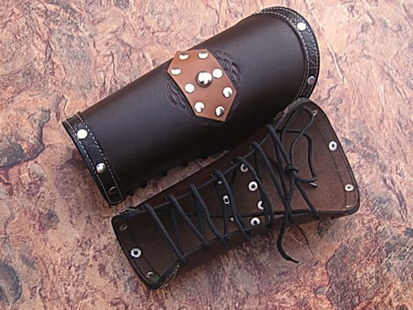 Assassins Guild Dark Leather Bracers Light Armor Brown Arm Cuffs Pair