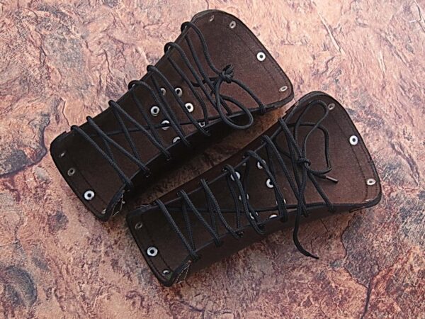 Assassins Guild Dark Leather Bracers Light Armor Brown Arm Cuffs Pair