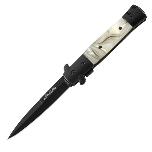 Stiletto Spring Assist  Knife - White Pearl