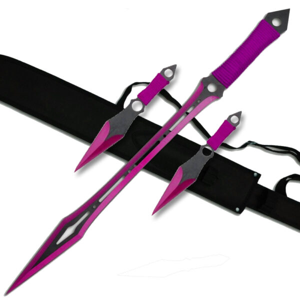 PURPLE NINJA WARRIOR  SWORD 27" OVERALL 2 PCS THROWING KNIFE SET
