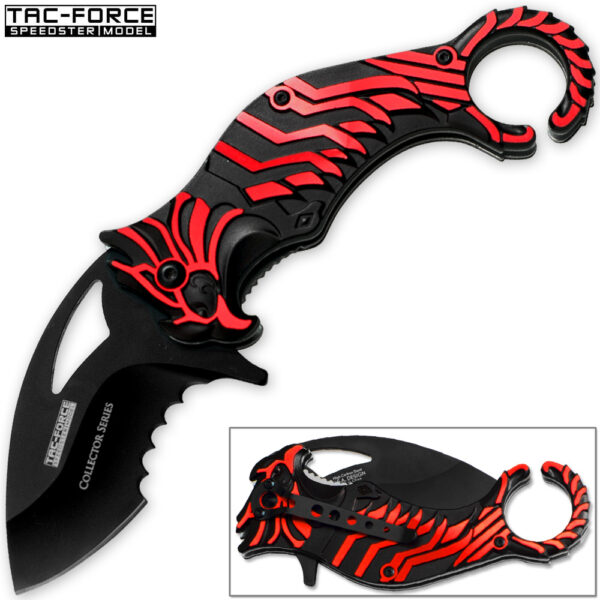TAC FORCE Falcon Talon Serrated Karambit Collectors Series Knife | Red & Black