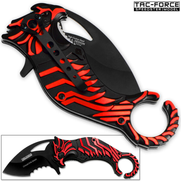 TAC FORCE Falcon Talon Serrated Karambit Collectors Series Knife | Red & Black