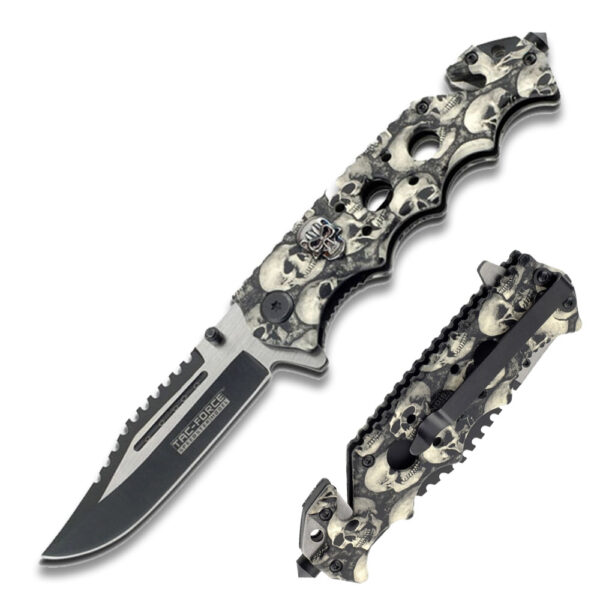 TAC-FORCE SPRING ASSISTED KNIFE Silver Handle  5" CLOSED