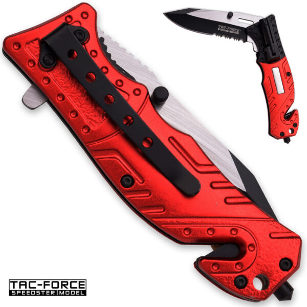 8in TAC Force Firefighter Rescue Flashlight Pocket Knife Spring Assisted Folding Red
